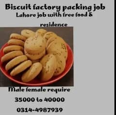 Jobs Buiscuit packing  job staff required in lahore