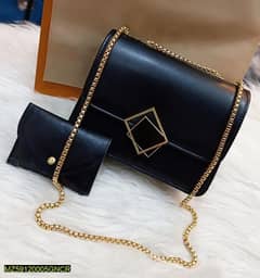 2 Pcs PU Leather Hand Bag With Long Golden Chain For Girls