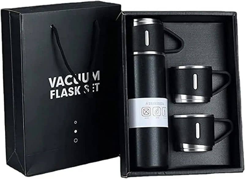 500ml Stainless Steel Vacuum Flask Set with 3 Steel Cups – Double 7