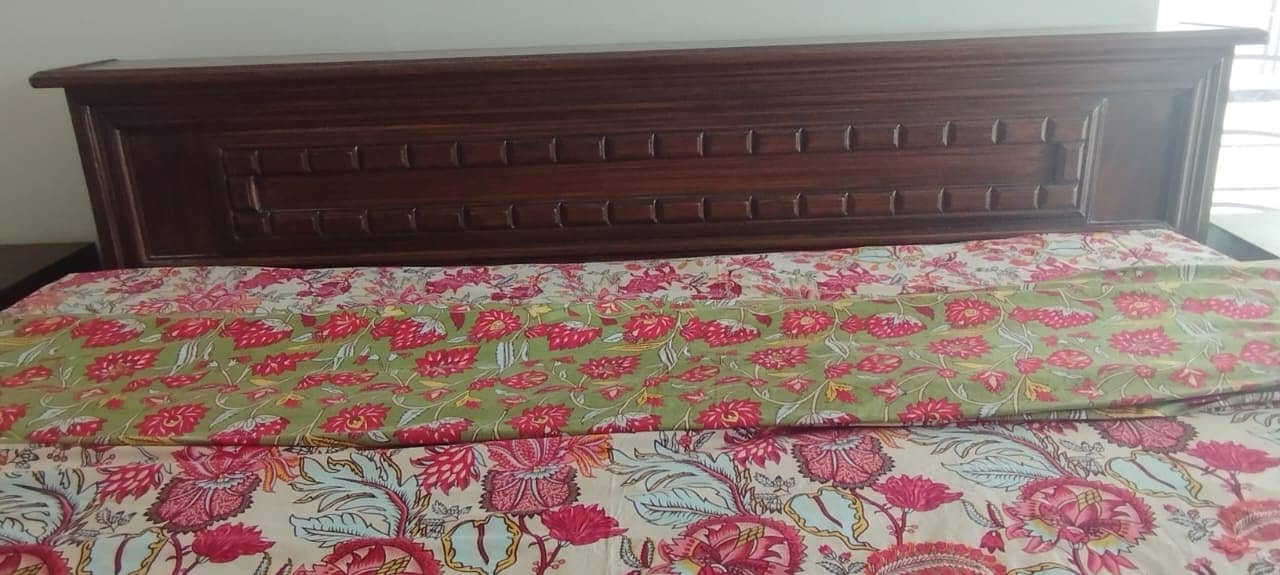 Wooden bed set with storage drawer and side table 1