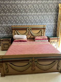 King bed with matteess+side tables+dressing table for sale