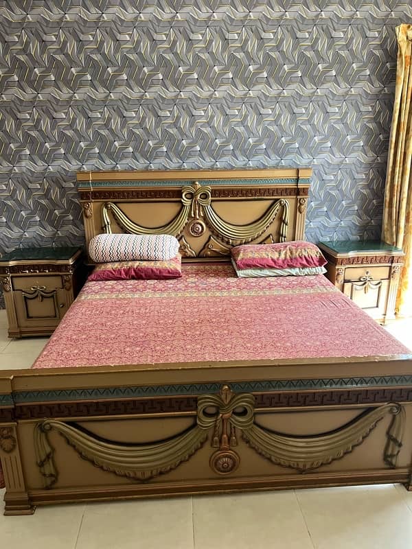 King bed with matteess+side tables+dressing table for sale 0