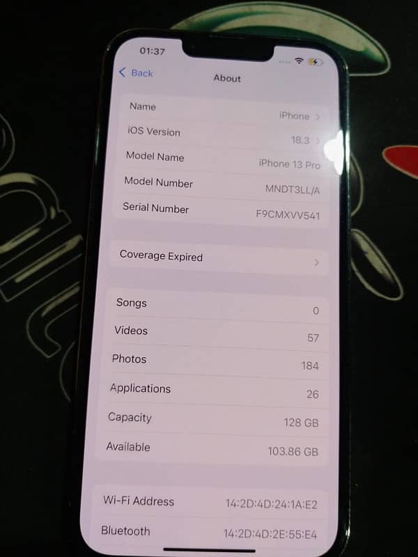 iPhone 13pro jv 128 sim time available 84% health 5