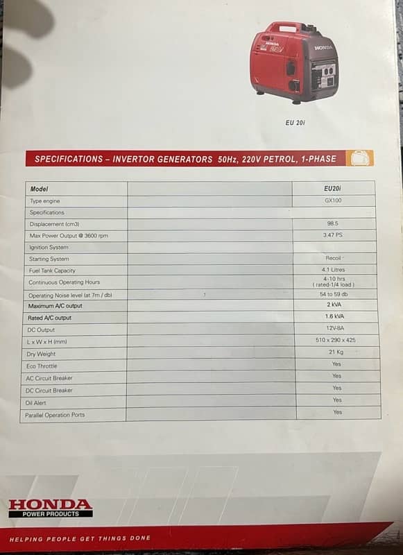 NEW HONDA EU20i 2kVA GENERATOR GENUINE JAPANESE K1 ENGINE WITH BOX 2