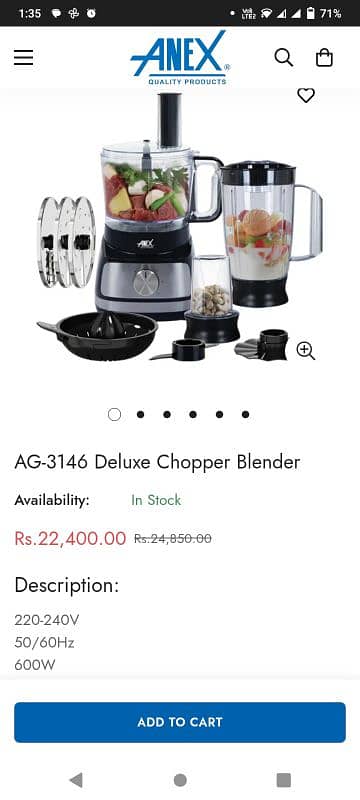 Anex Food factory,Kitchen Robot,Chopper Blender,600 Watt copper Motor. 1