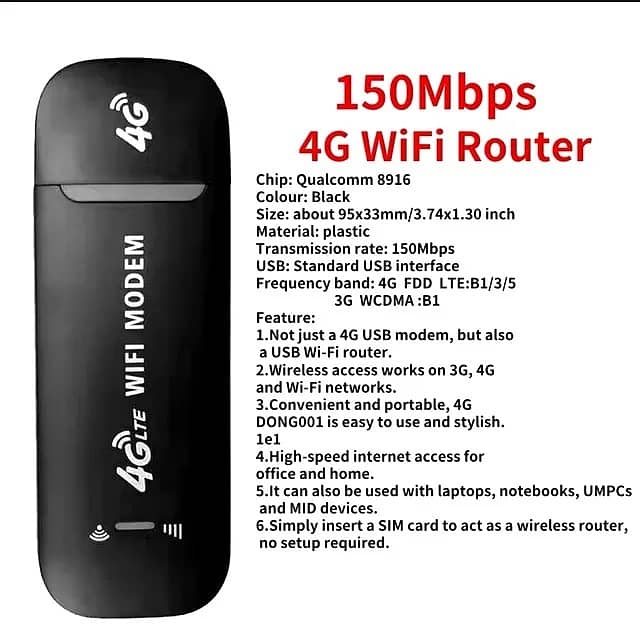 Unlocked 4G LTE WiFi Router – Portable Mobile Hotspot, All SIMs Suppor 0