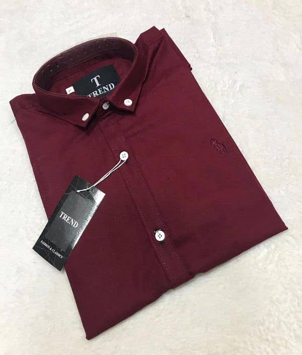 Man's button Down Dress Shirt| Plan Maroon Shamry Fabric | 1 pc 1