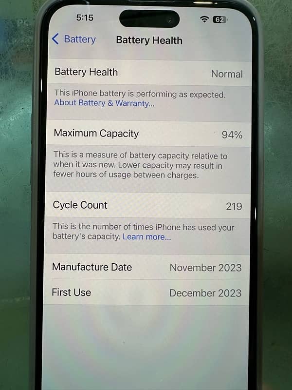 iphone 15 pro max 256gp JV 94 battery health 3