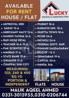 House & Portion Available For Rent At Scheme 33 Societies Khi. Near By Karachi University & Al Masood Super Market.