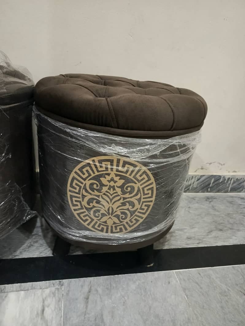 Ottoman puffy stool pair Chocolate brown colour brand new 3