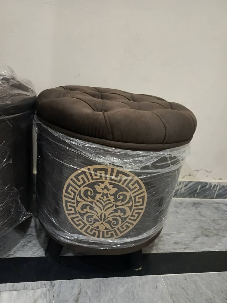 Ottoman puffy stool pair Chocolate brown colour brand new 4