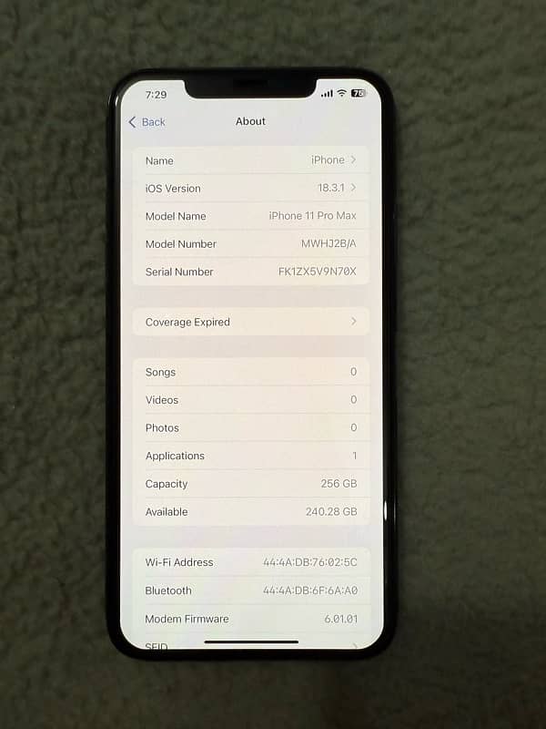 IPHONE 11 (pro max) 256gb PTA approved 0