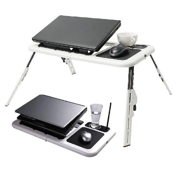 Folding Laptop Table Stand Holder 2 USB Cooling Fans Mouse Pad For Bed 3