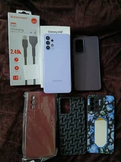 samsung galaxy A32 with 4 back covers and brand new cable