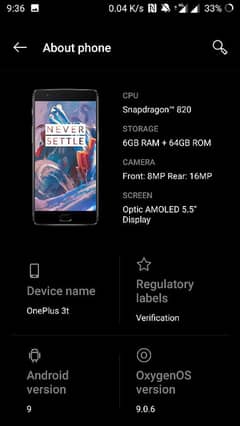 One plus 3t 6gb Ram 64gb Memory 10/9 Condition