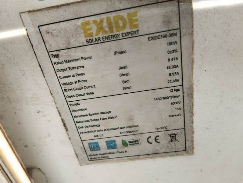 1 jafan 160 watt and 2 exide 170 watt plates 1