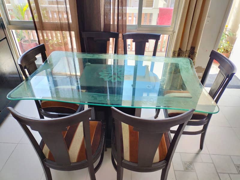 Glass Dining table with 6 wooden chairs 2