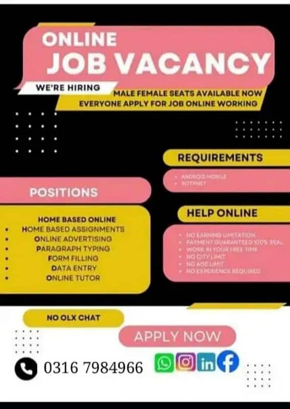 Online Job/Full-Time/Part Time/Home Base Job, Boys and Girls Apply No 0