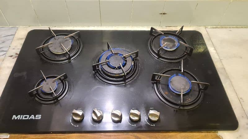 MIDAS - 36 Inch imported Glass 5 Burner Hob. 0