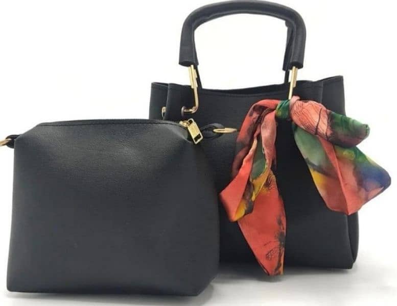 Chic Women's PU Leather Hand Bag Set - 2 Pcs Black Plain Style 5