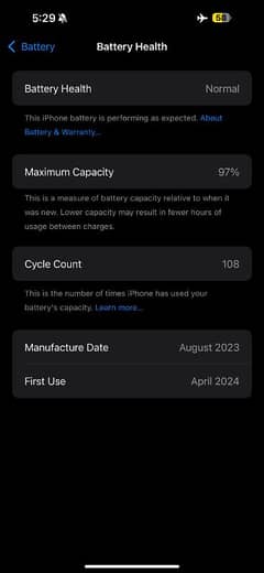 Iphone 15 Pro Max JV 97% health 109 Cycle