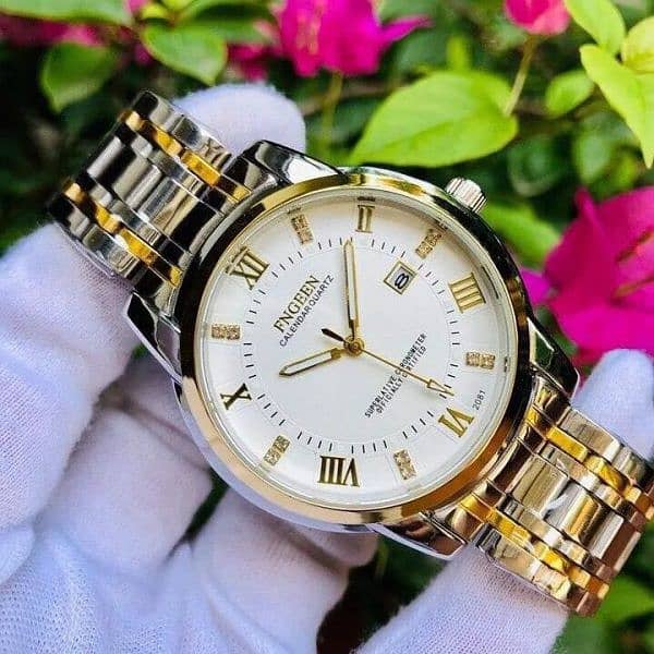 Fngeen 2081 stainless steel stylist men Quartz watch two tone chain 0