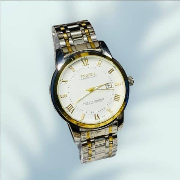 Fngeen 2081 stainless steel stylist men Quartz watch two tone chain 3