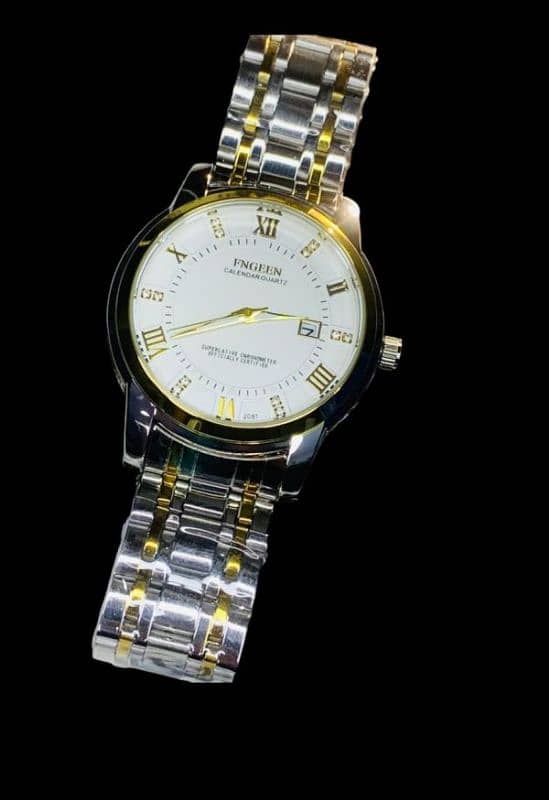 Fngeen 2081 stainless steel stylist men Quartz watch two tone chain 4