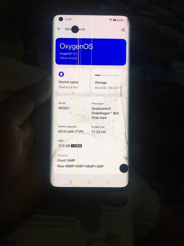 Oneplus 8pro 12 256 Miror lines dot Pta approvd Single sim 0