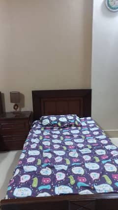 2 SINGLE BED, SIDE TABLE WITH MATTRESS. GOOD CONDITION