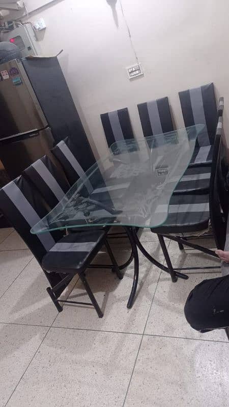 8 Chairs Dining Table with table and heavy glass 0