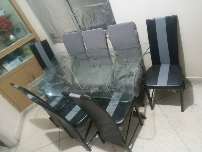 8 Chairs Dining Table with table and heavy glass 8