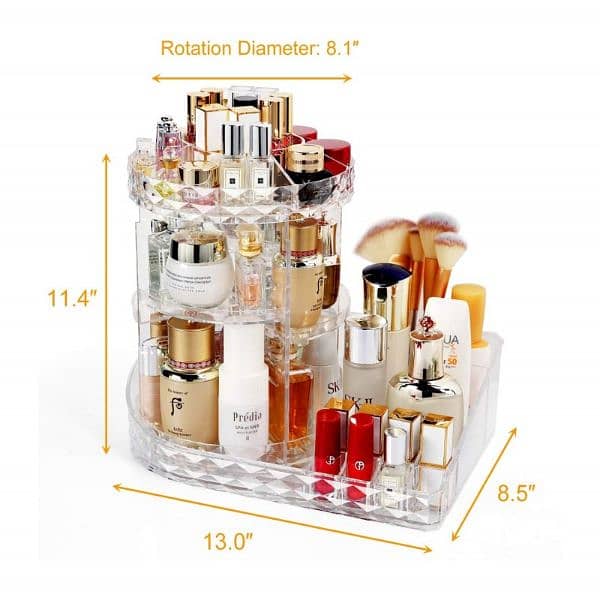 360 degree rotating cosmetic organizer with lipstick organizer tray 1