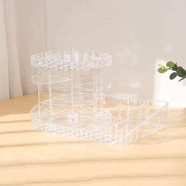 360 degree rotating cosmetic organizer with lipstick organizer tray 2