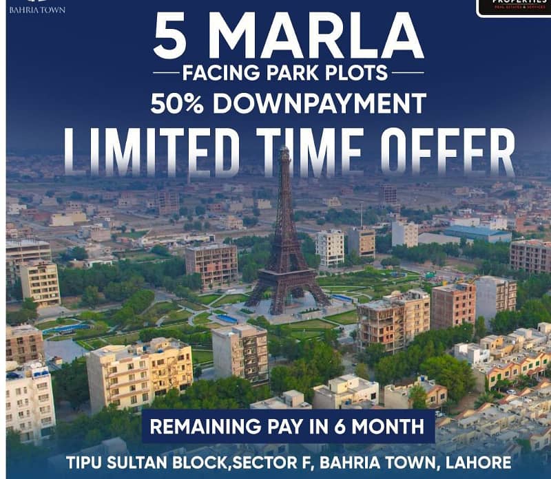 Open Form 5 Marla Facing park Plot On Instalment in Tipu Sultan Block Bahria Town Lahore 0