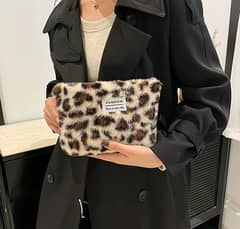 Chic Leopard Print Plush Cosmetic Bag