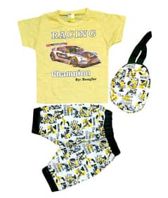 3pcs boys blended printed knickers and shirt set