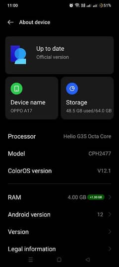 oppo A17 64GB With 4GB