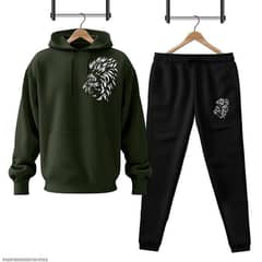 2 Pcs Men's Fleece printed Hoodie Track Suit