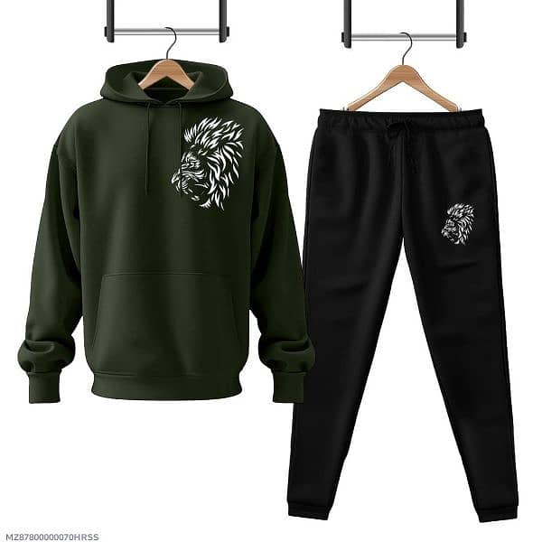 2 Pcs Men's Fleece printed Hoodie Track Suit 0