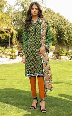 three pec lawn unstitched painted suit