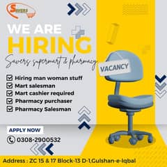 Hiring Staff/Male staff hiring/ Female staff hiring/Job Offer