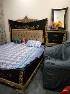 King size Bed without mattres with sofa set and tables