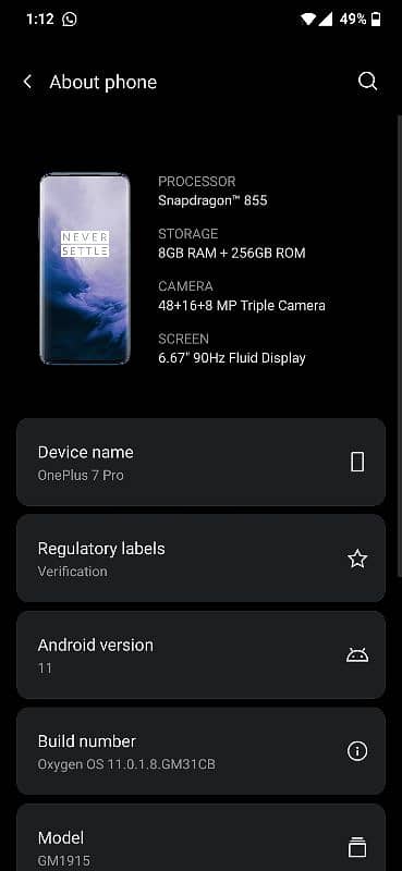 one plus 7 pro (8 + 256 gb ) 5