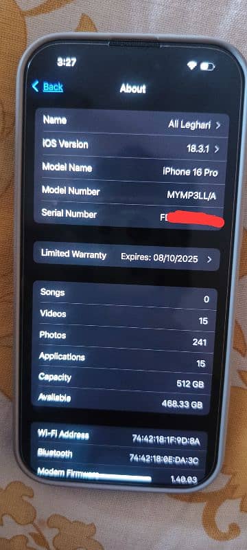 I phone 16 pro Jv new condition 512 GB All okay price final ha 14