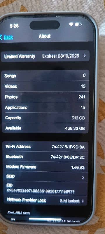 I phone 16 pro Jv new condition 512 GB All okay price final ha 15