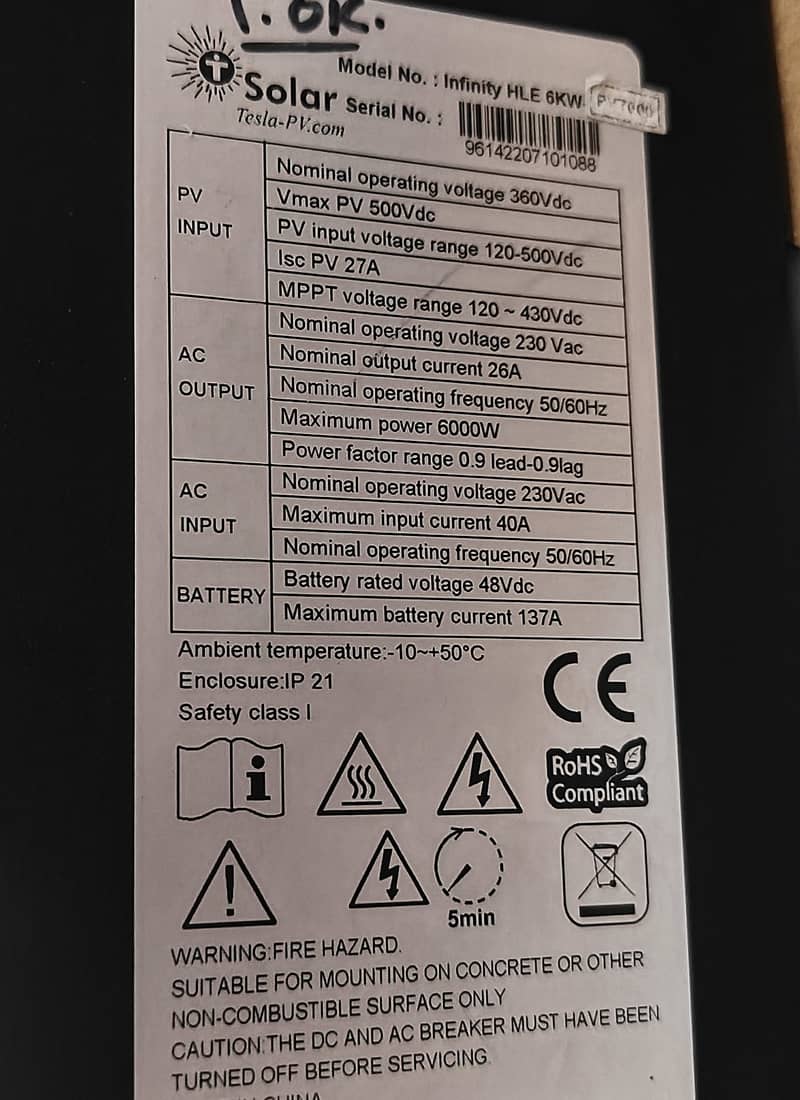 Tesla 6kW hybrid solar invertor. 1