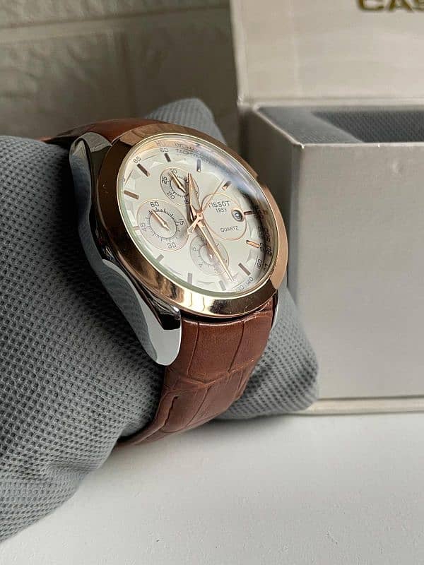 Tissott Chronograph Working Brand New brown Leather Strap Watch 3