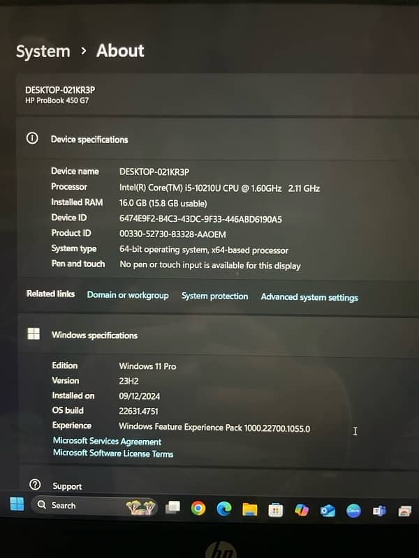 HP Probook 450 G7 Gen10 with 256 ssd health 100 4