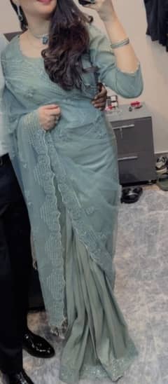 Aqua Green Fancy Net Saree